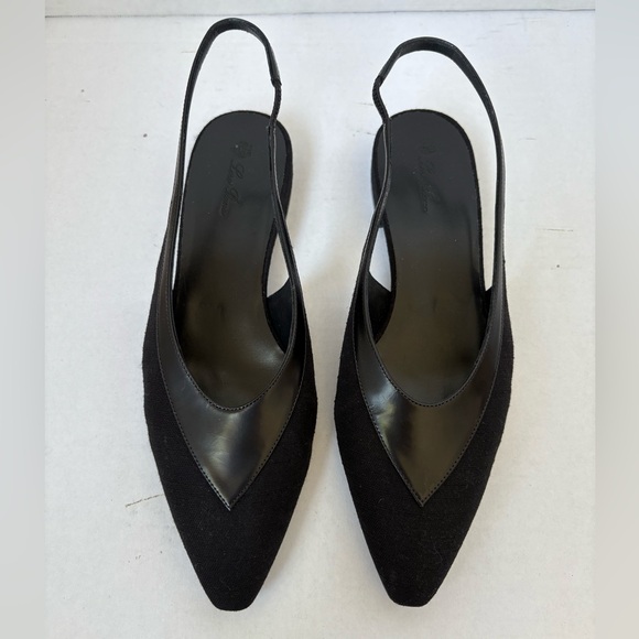 Loro Piana Black Wool Leather Slingback Flats Rebecca Sz 39 Classic Pointy Toe - Picture 2 of 8